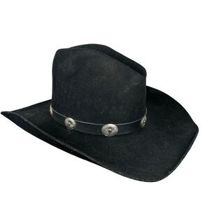 Black Cowboy Hat 2x silver concho band western cowgirl tombstone distressed